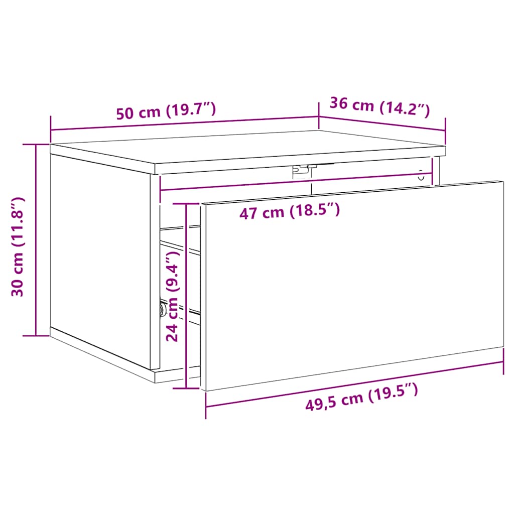Wandmontierter Nachttisch Mit LED-Licht, Schwebendes Sideboard Für Wohnzimmer TV-Schrank, 50x36x30 Cm