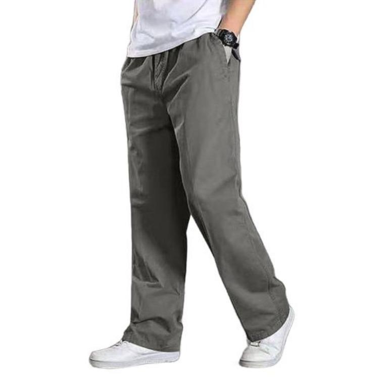 

Men Wide Leg Cargo Pants Cotton Work Pants Solid Color with Pockets Loose Thin XL серый