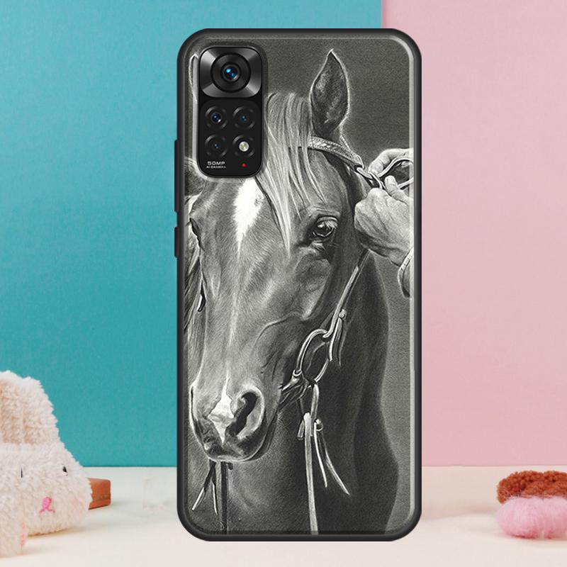 Horse Sketch Case For Xiaomi Redmi Note 14 13 12 Pro 11 9 10 9S 10S 11S 12S Redmi 14C 13C 10C 12C Cover