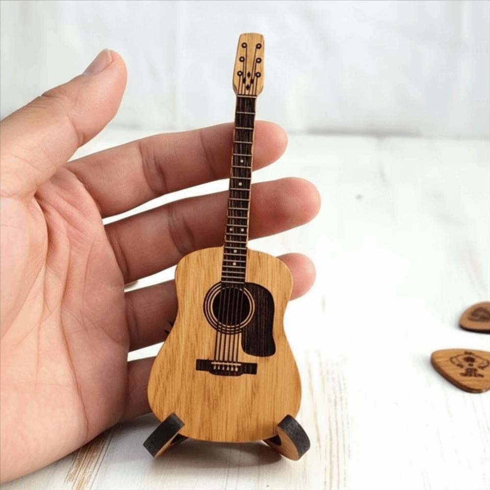 Guitar Shape Guitar Picks Storage Wooden Material Guitar Pick Holder Guitarist Organization