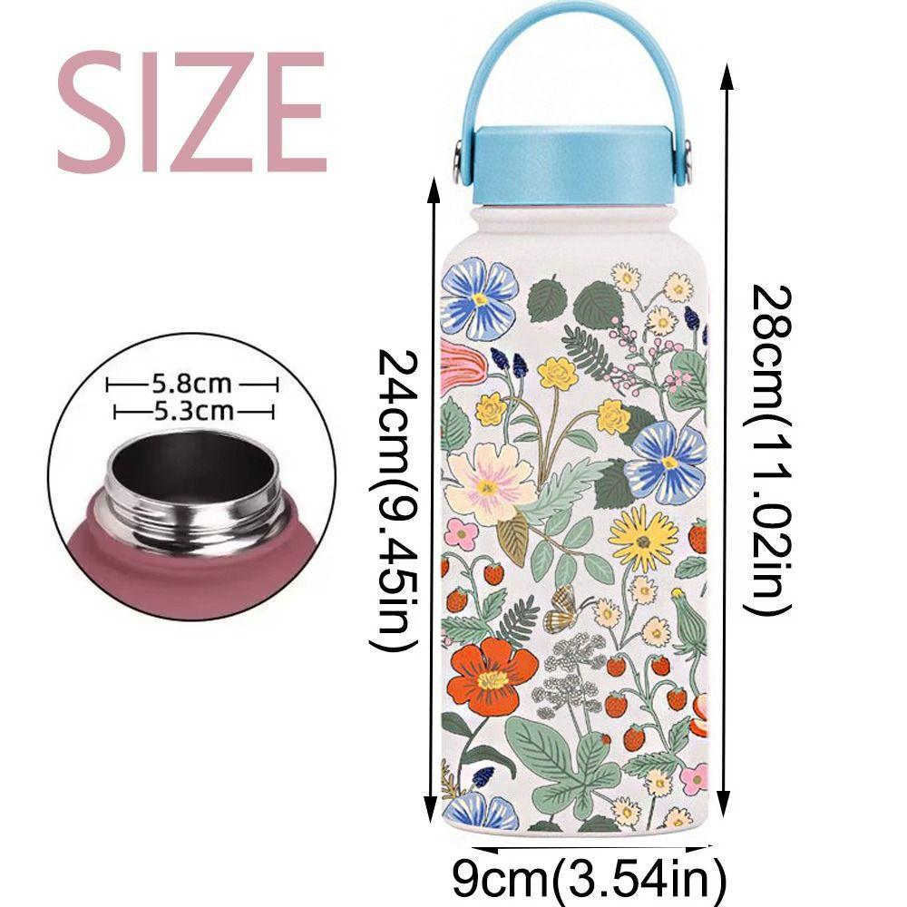 Portable Insulated Water Bottle 1L Floral Thermal Cup Reusable Thermal Water Bottle Office