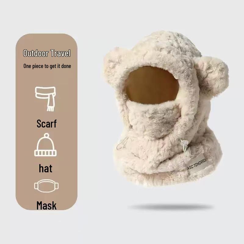 Women's Winter Fox Ears Plush Hat and Scarf Set - Thick, Warm Ear Protection for Cycling