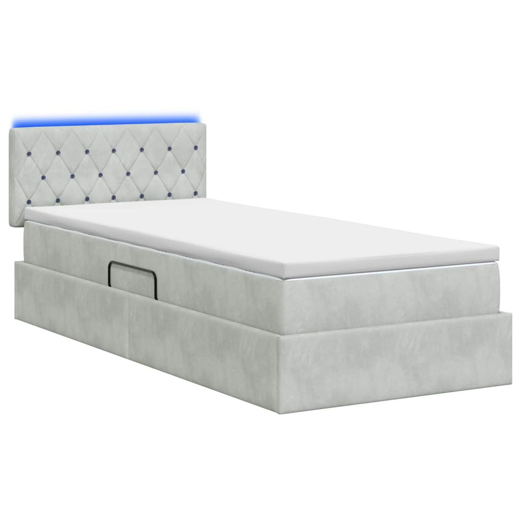 LED Storage Bed with Mattress Light Grey 90 X 200 Cm Velvet
