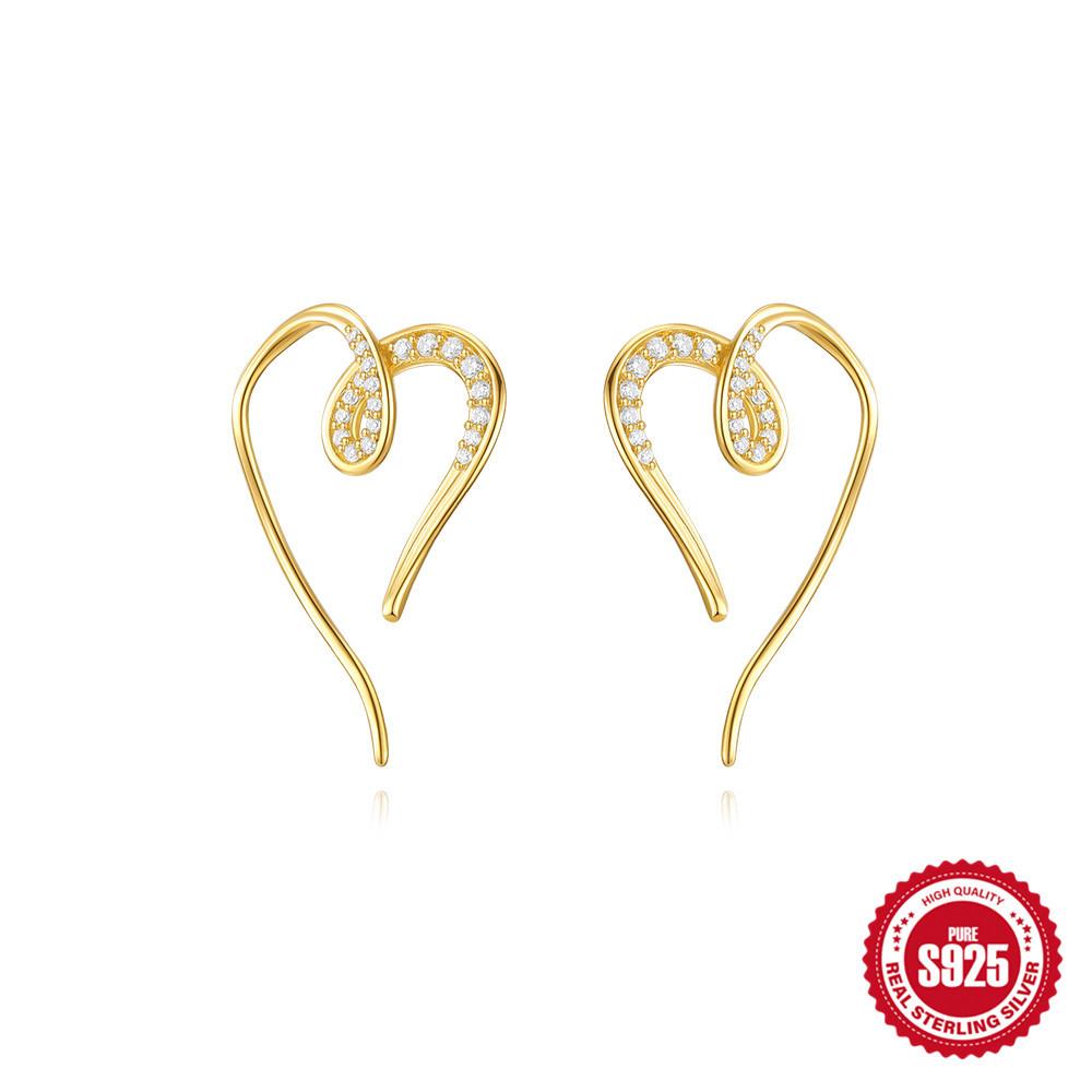 Fashion S925 Sterling Silver Classic Diamond-Encrusted Daily Temperament Stud Earrings Women'S S-Shaped Simple Classic Earrings