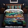 Dinosaur Theme Custom Text Or Name 3Pcs Bedding Set,1 Flat Sheet & 2 Pillowcases Personalized Home Bedding