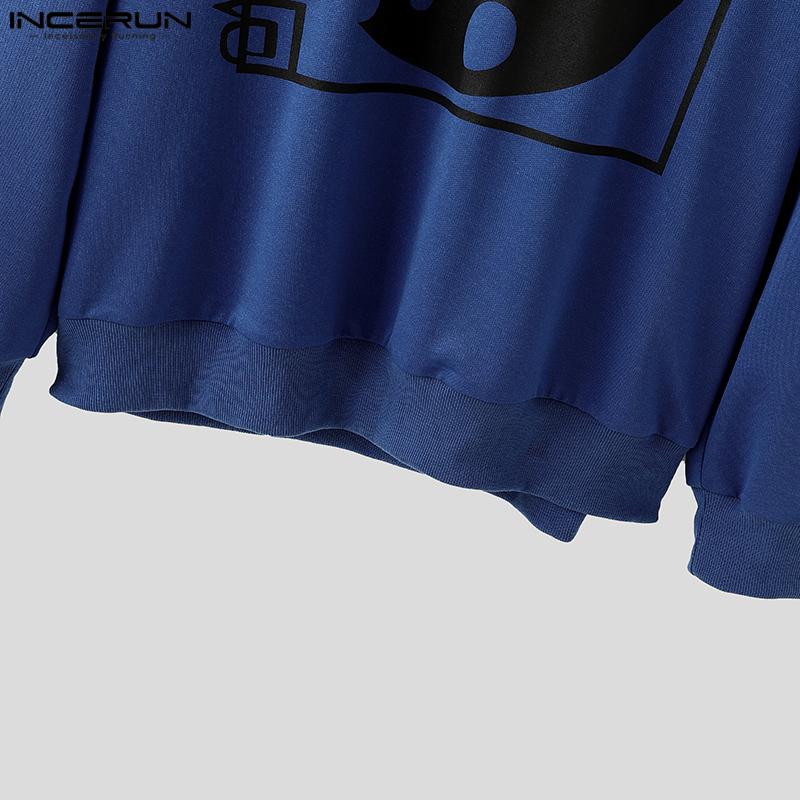 INCERUN Spring Men O Neck Long Sleeve Print Loose Pullovers Sweatshirts