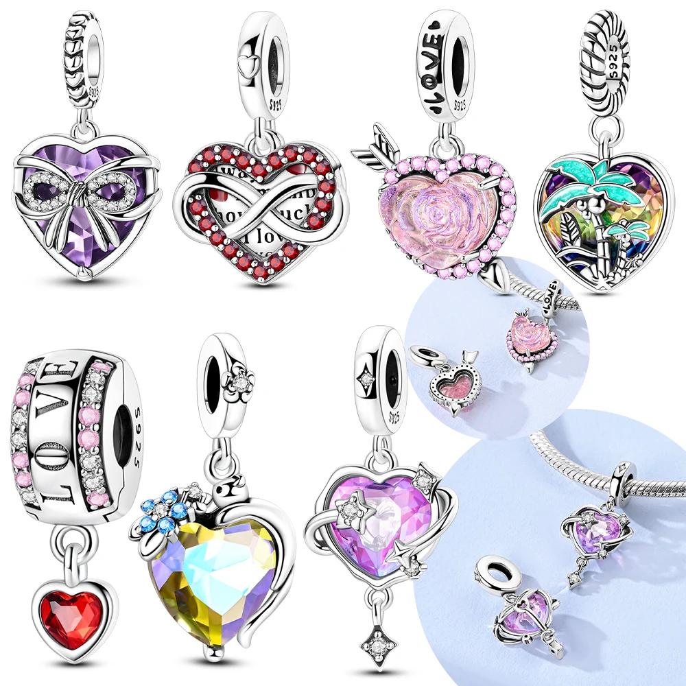 Original Charm Copper Purple Heart Pendant Pink Arrow Cat Dog Bead Fit Bracelet Women Accessory Valentines Gift Jewelry