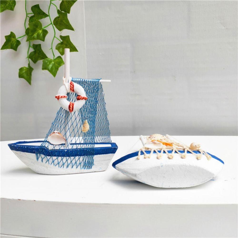 Wooden Crafts Miniature Figurines Sailing Model Sailboat Ornaments Micro Landscape Sailing