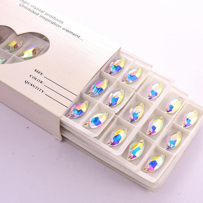 K9 Glass Willow Leaf Flat Bottom Hand Sewn Drill, High Imitation Aojin Bottom Double Hole Flat Buckle Diy Clothing Rhinestone Jewelry Accessories