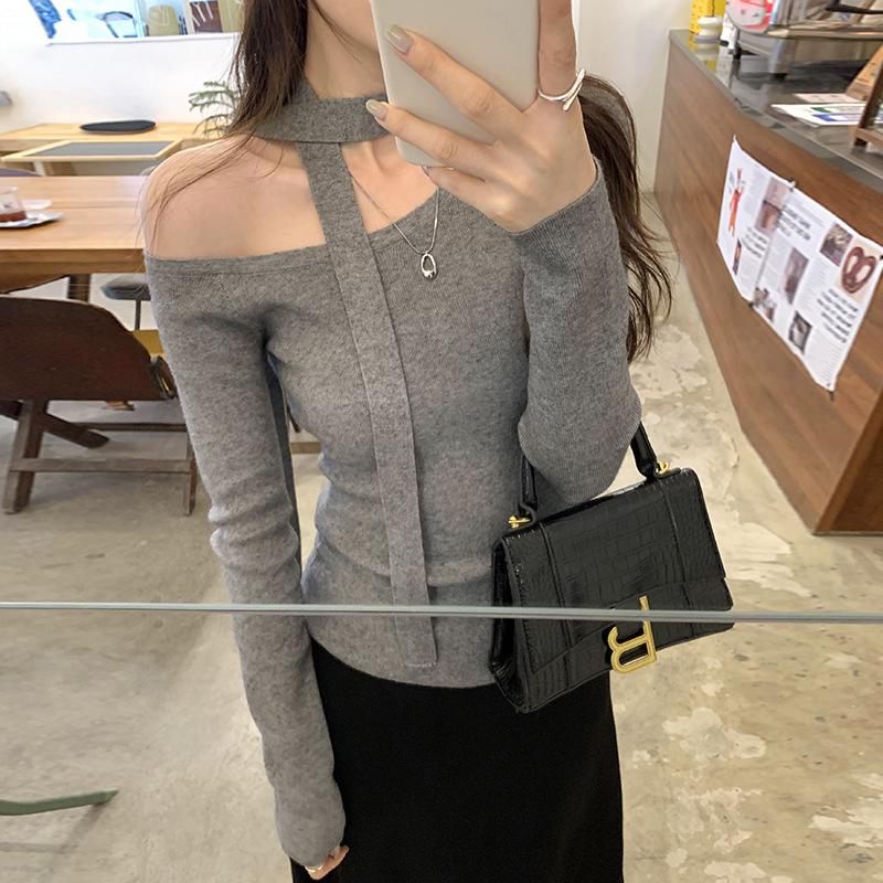 Women's One-Shoulder Halter Neck Slim Fit Sweater