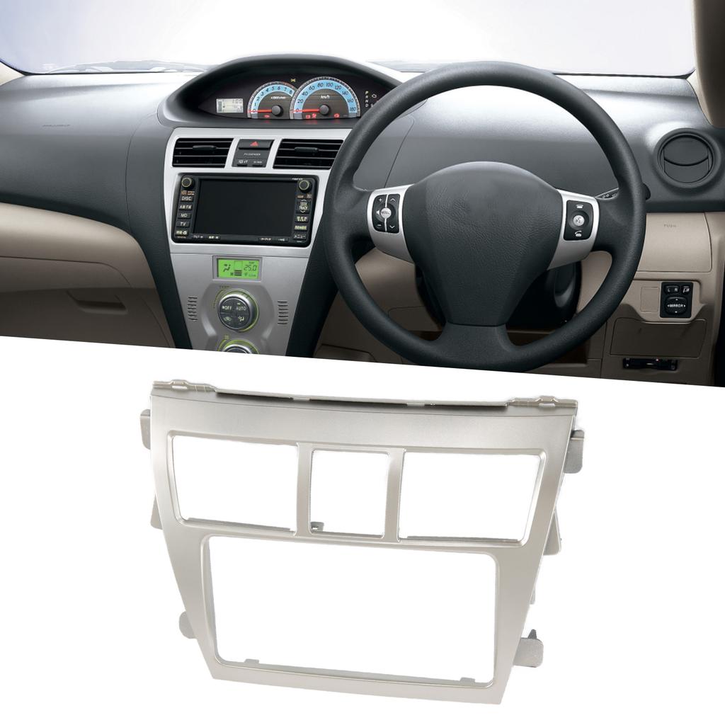2Din Radio Stereo Fascia Frame Dash CD Panel Trim Decor Silver Replacement for Vios Belta Yaris