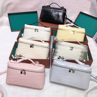 L19 Head Layer Crocodile Pattern Leather Box Bag Gigi Same Style Lunch Box Bag Handbag Single Shoulder Cross Shoulder Small Bag