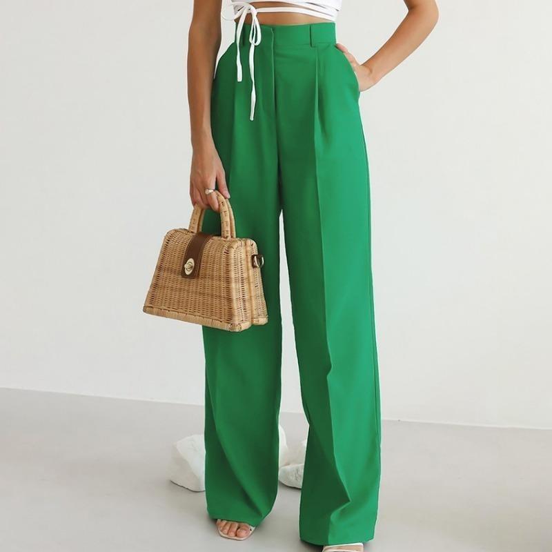 Tenue Pantalon Large Pantalon Vert Fluide Femme Pantalon De