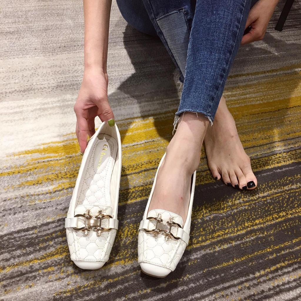 Women Flats Casuales for Female Soft Bottom Comfortable Square Head Single Shoes White Black Red Ladies Spring Autumn Loafers