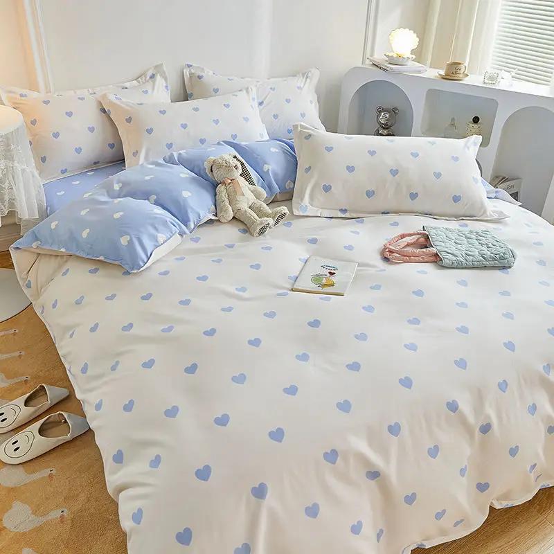 Kawaii Bedding Set Kids Adult Flat Sheet Duvet Cover Pillowcase Single Double Full Size Bed Linen Floral Cherry Home Textile