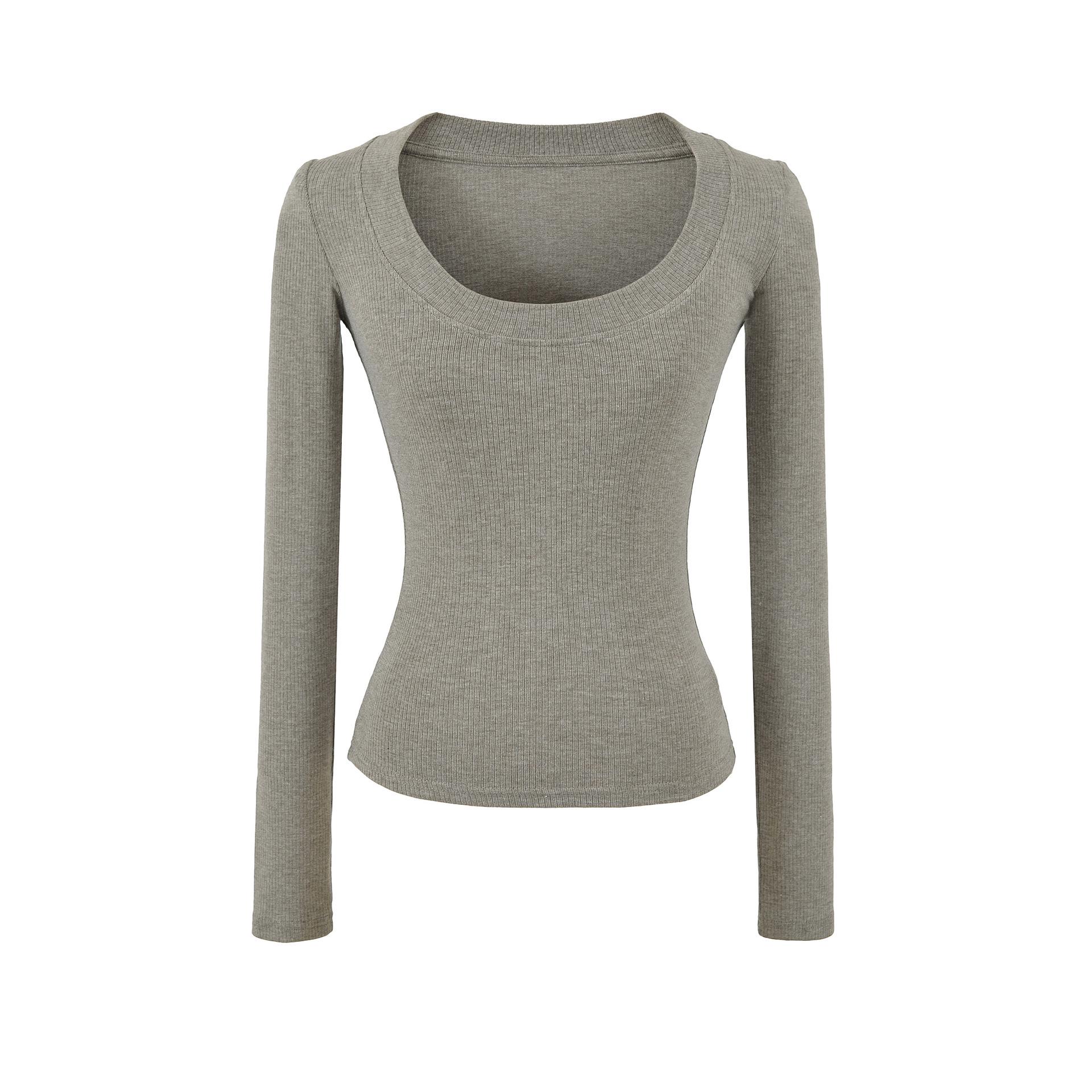 

Women s Four-Color U-Neck Slim-Fit Long-Sleeve Top, High Elasticity, Soft, Ideal for Winter/Autumn Use. Small серый