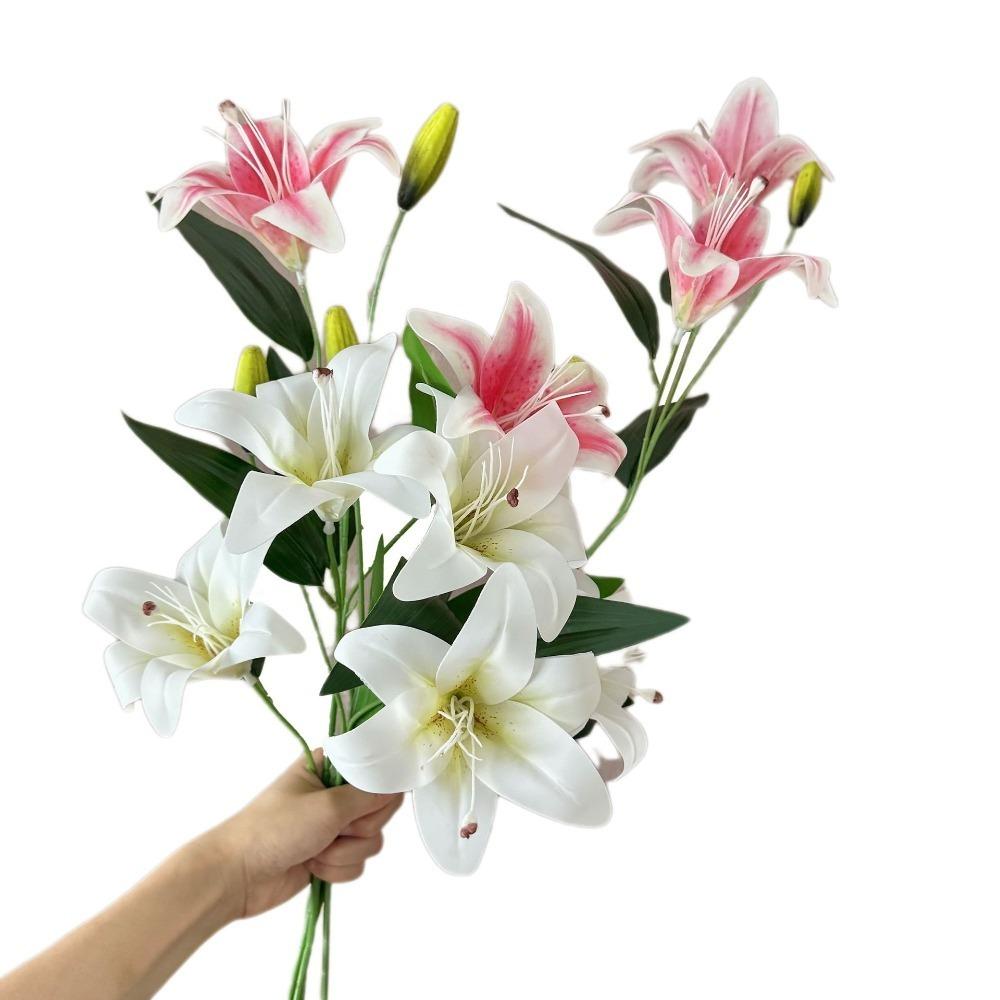 2 Heads Film Lily Artificial Flowers Fake Floral for Home Wedding Table Decor Ornament