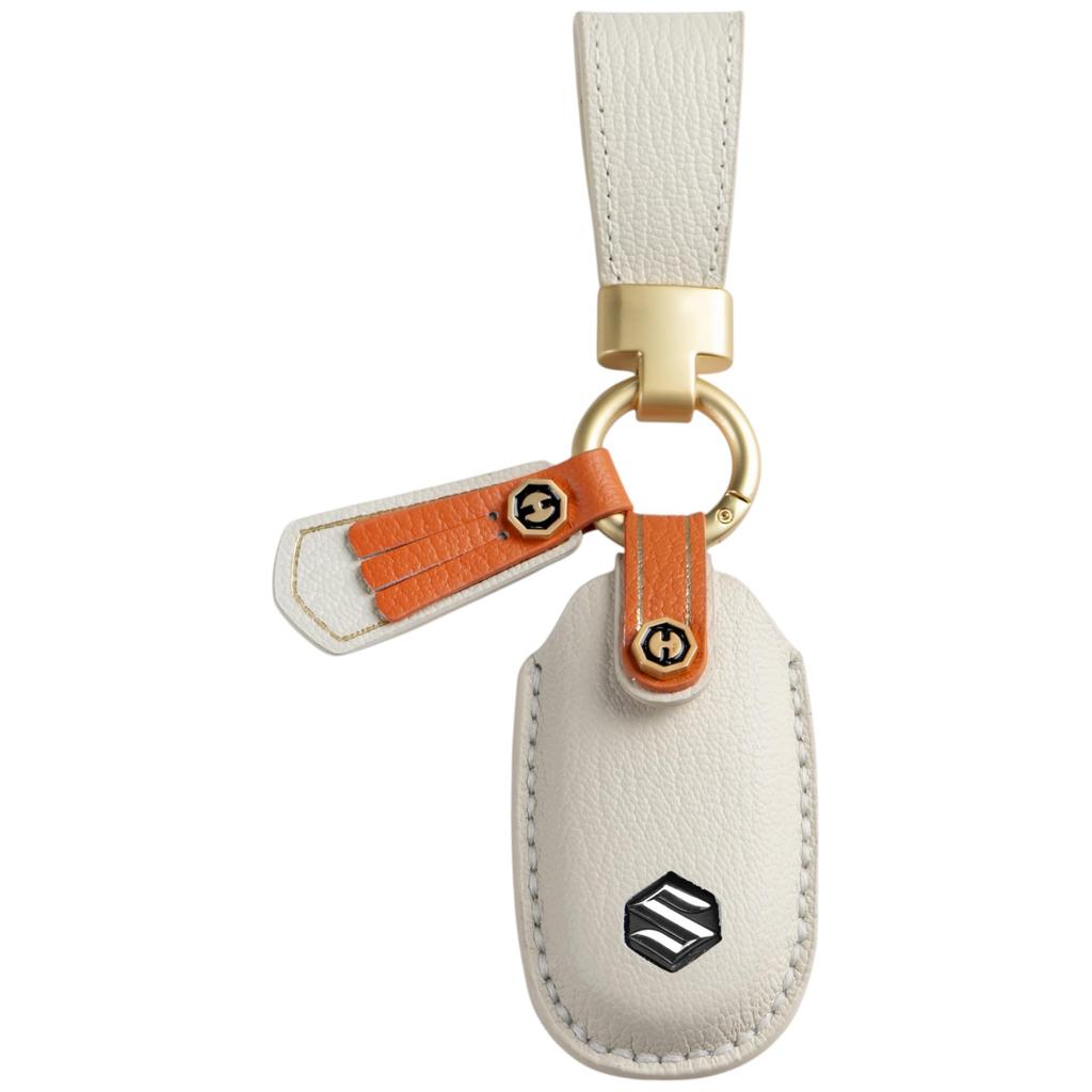 Beige Leather Key Case for Suzuki Wagon R and Lapin Customizable with Two Buttons [smasol] 44S, Alto, Every, (Women's) -