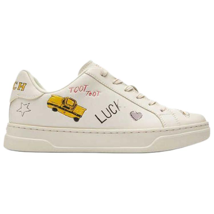 Coach Highline Synthetic Leather Printed Round Toe Lace-Up Low-Top Sneakers Women Sneakers White CAQ45-CAH