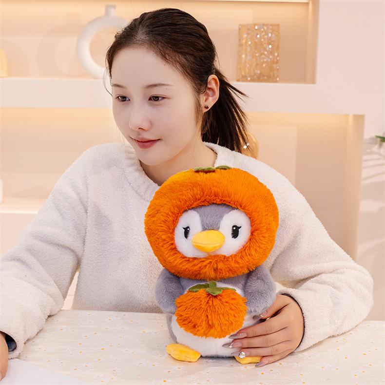 Adorable Cartoon Penguin Plush Toy - Persimmon Apple Design, Perfect Children's Gift