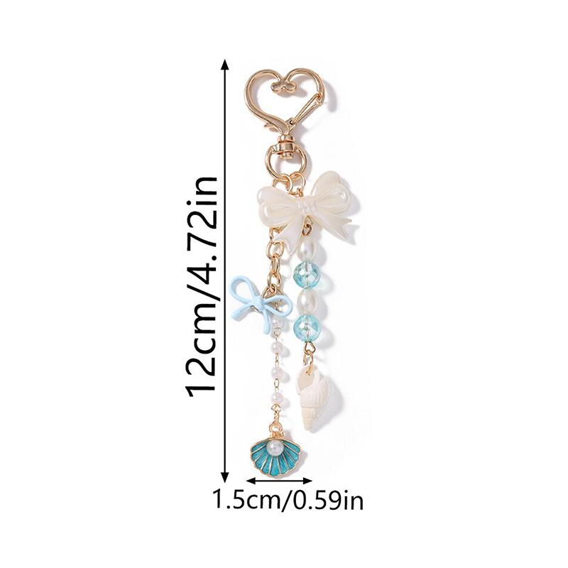 Cute Bowknot Love Heart Keychain Pearl Key Ring Pendants For Women Girls Handbag Decor Diy Handmade Key Chain Gifts
