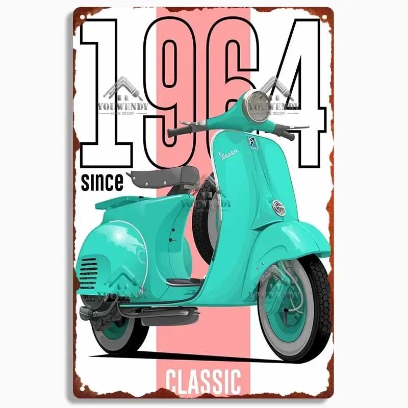 Retro plechová cedule pro domácí dekoraci, Vintage kovový plakát Vespa, Bar, Klub, Motocyklová garáž Nástěnná dekorace, Značka