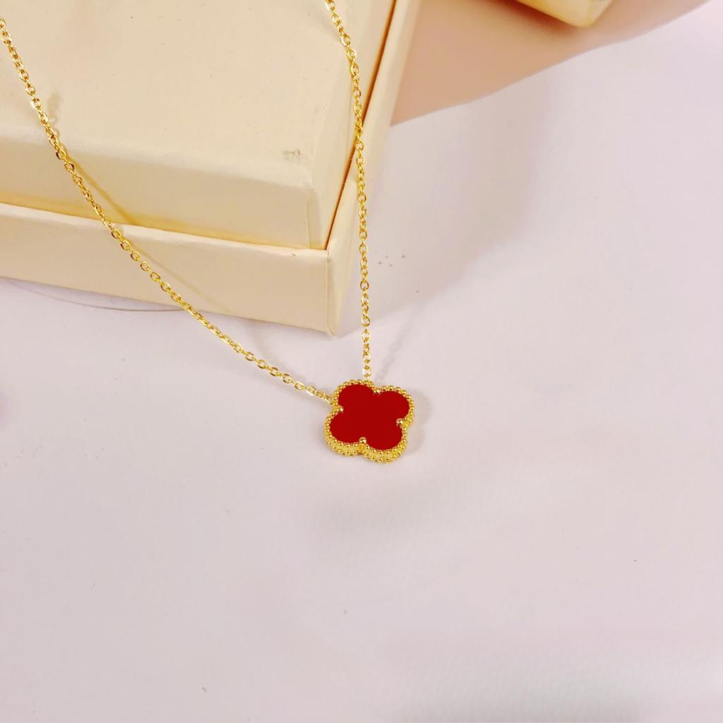 Colier 15mm Trifoi cu Patru Foi Norocos Față-verso Nu se Decolorează Bijuterii de Modă