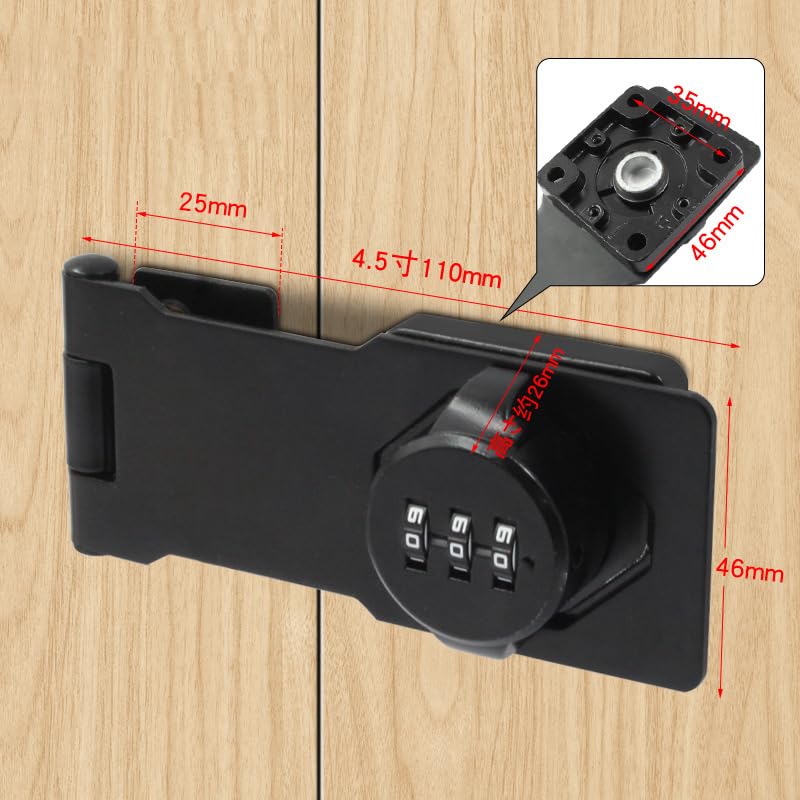 LOYELEY Dial Lock for Sliding Door, 180°, Black