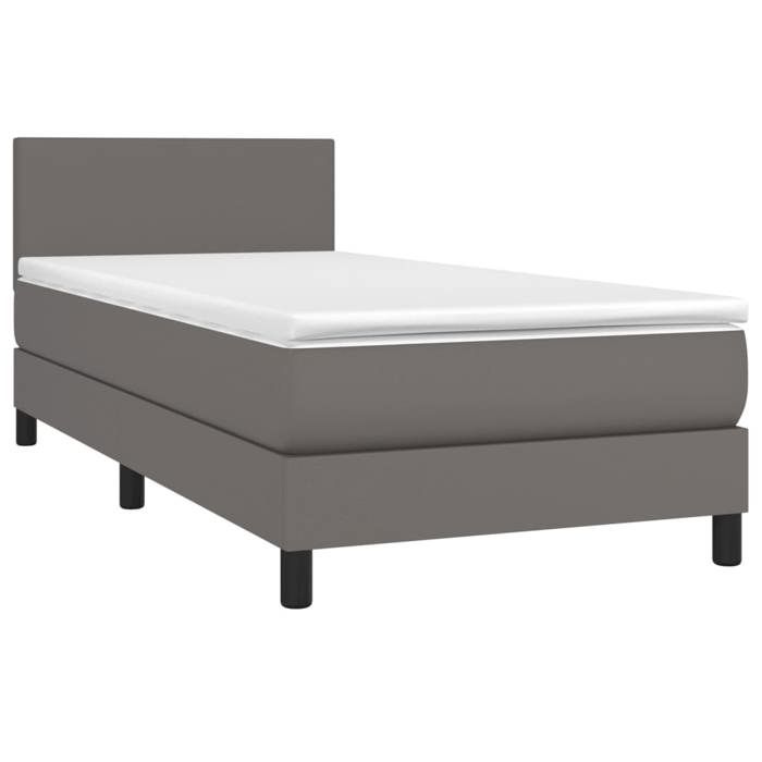 VidaXL Lit à sommier tapissier avec matelas Gris 90x200 cm Similicuir - Modèle 3140985