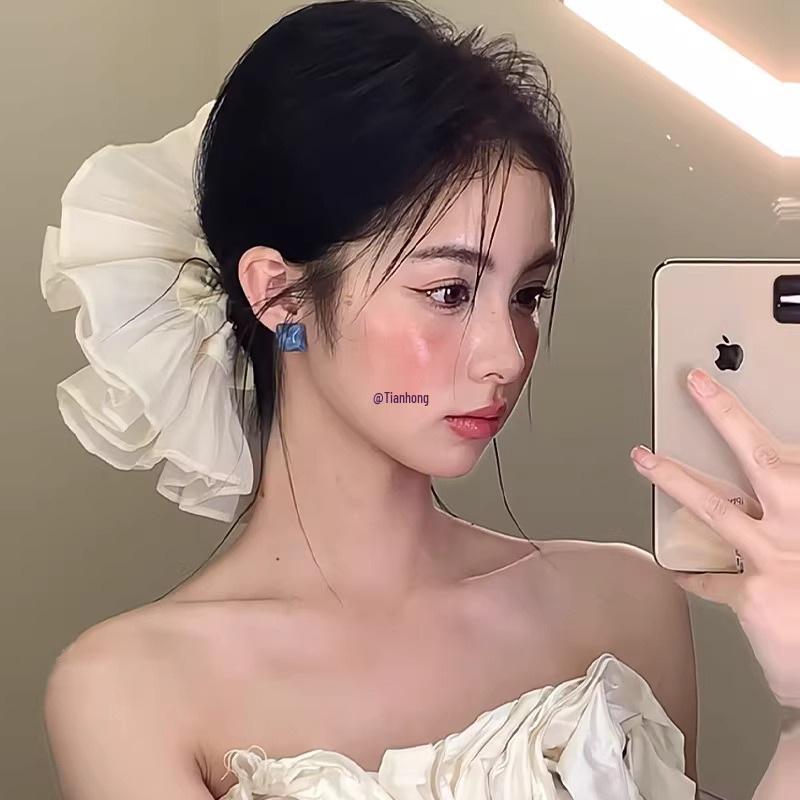 Korean Style Pleated Double Layer Flower Scrunchie - French Bride Hair Accessory
