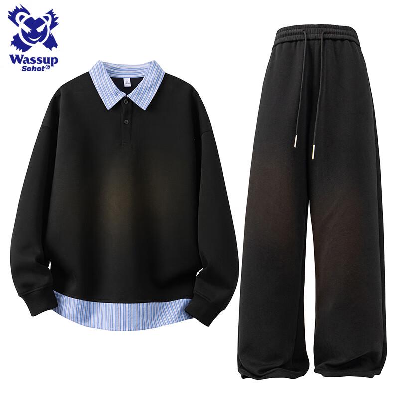 Wassup Sohot Męski Modny Dwuwarstwowy Dres z Kapturem