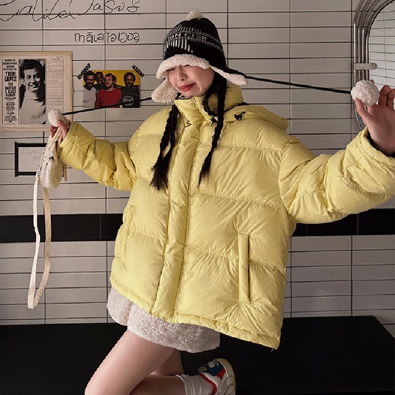 Trendy brand hooded contrasting color down bread clothes women's winter fashion design sense thickened loose couple bread clothes