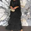 Polyester Chiffon Batwing Sleeve Long Dress With Ruffle And Loose Waist For Spring Fashion