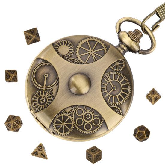 Mini DND kockakészlet Steampunk felszerelés zsebóra kockakészlet fém D&D kocka Szerepjáték Társasjáték Kiegészítők asztali kalandokhoz