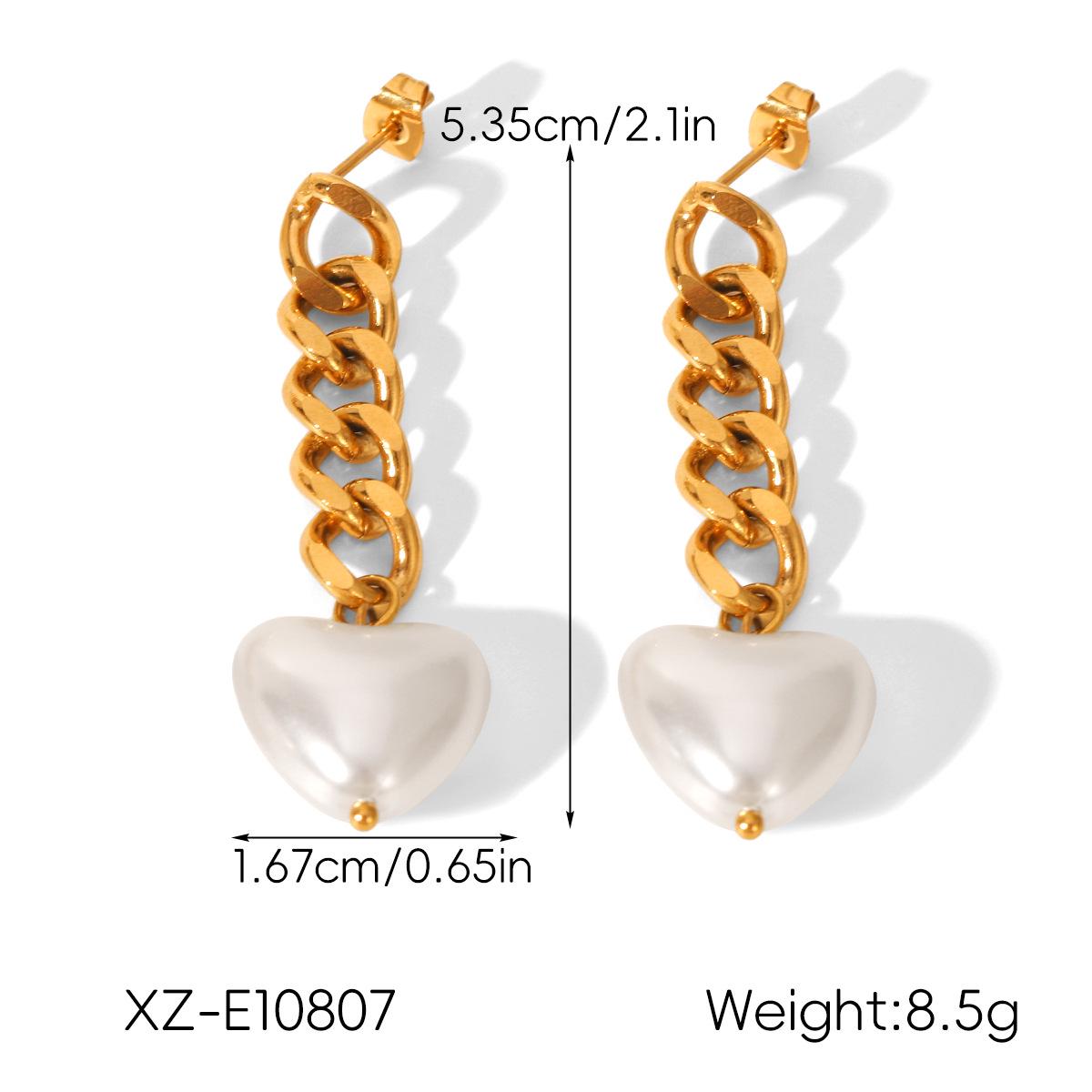 

European & American INS Style 18K Gold Heart-Shaped Titanium Steel & Pearl Drop Earrings - Elegant, High-End Love Heart Design.