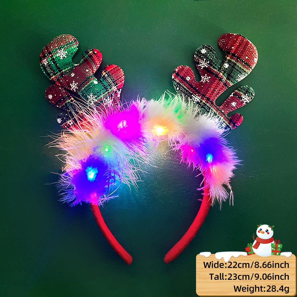Unique And Colorful Christmas Antler Headband With Soft Plush And Lights For Creative Outfits Party