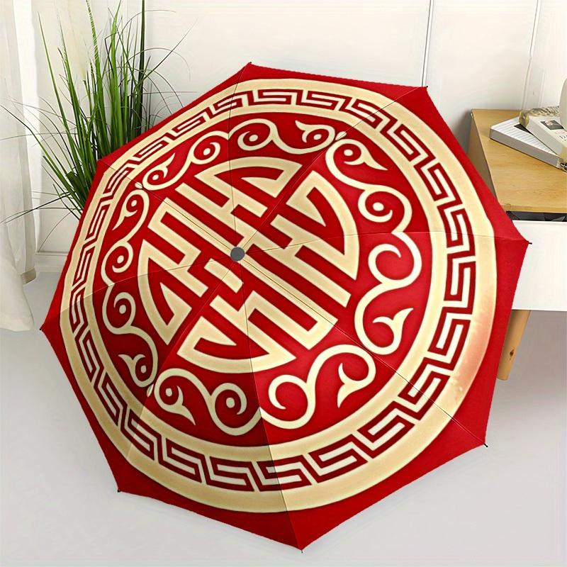 1pc Chinese style Automatic Open/Close Umbrella with Windproof, Functional Design, 8-Rib Sturdy Canopy