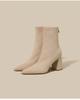 Large size 2025 new nude boots pointed high heel short boots women's autumn and winter socks boots thick heel thin boots