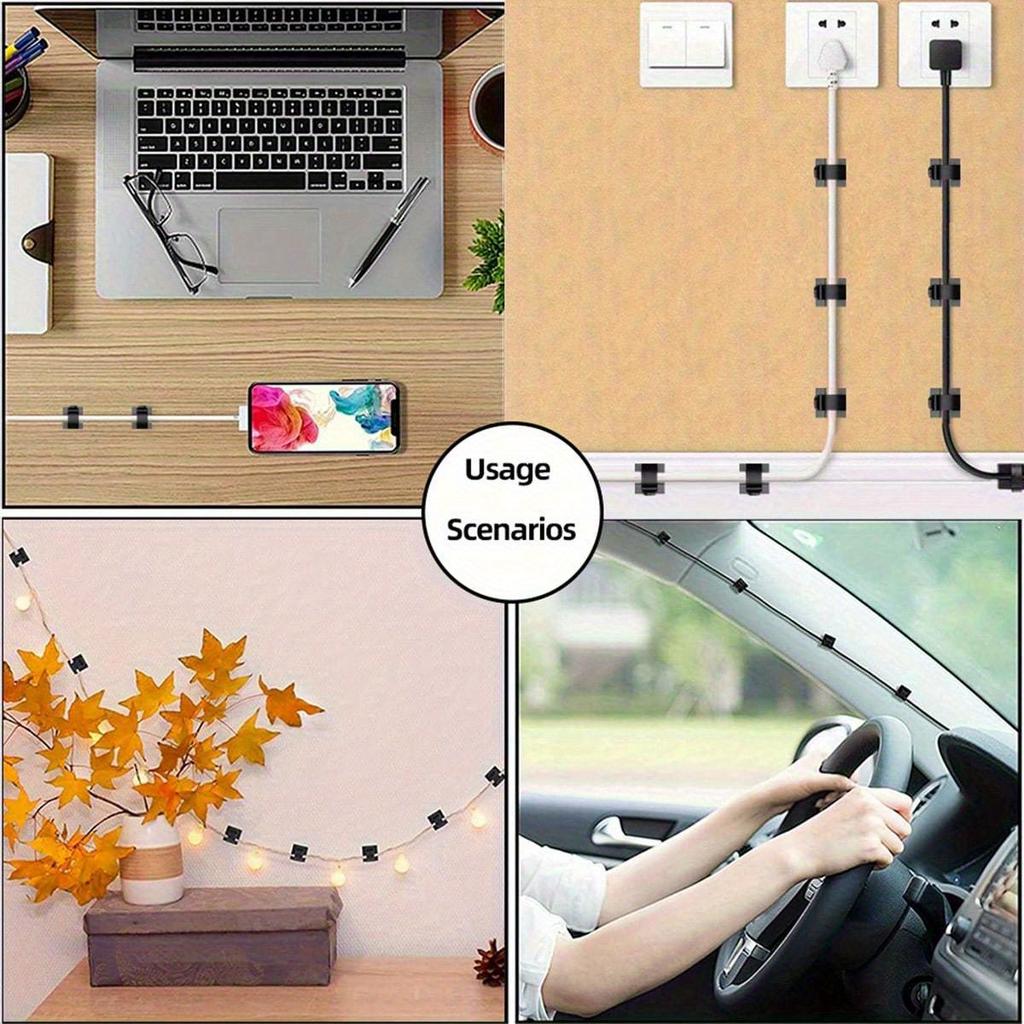 50pcs Adhesive Cable Clips For Outdoor, Christmas Light Clips, Decoration Clips, Self Adhesive Hooks Cord Management Wire Holder