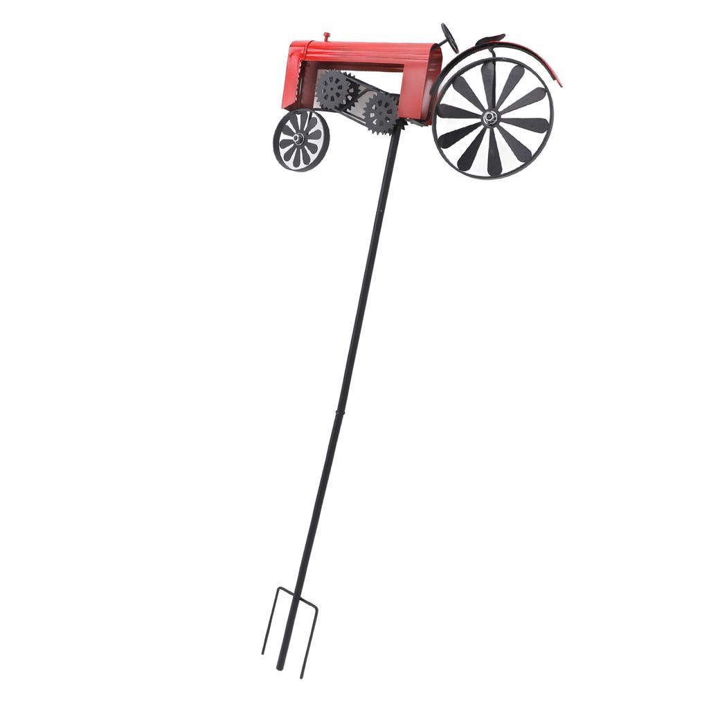 Traktor Windspiel Vintage Drehende Räder Metall Außenstecker Windmühle Dekoration für Blumenbeet Rasen Garten Rot