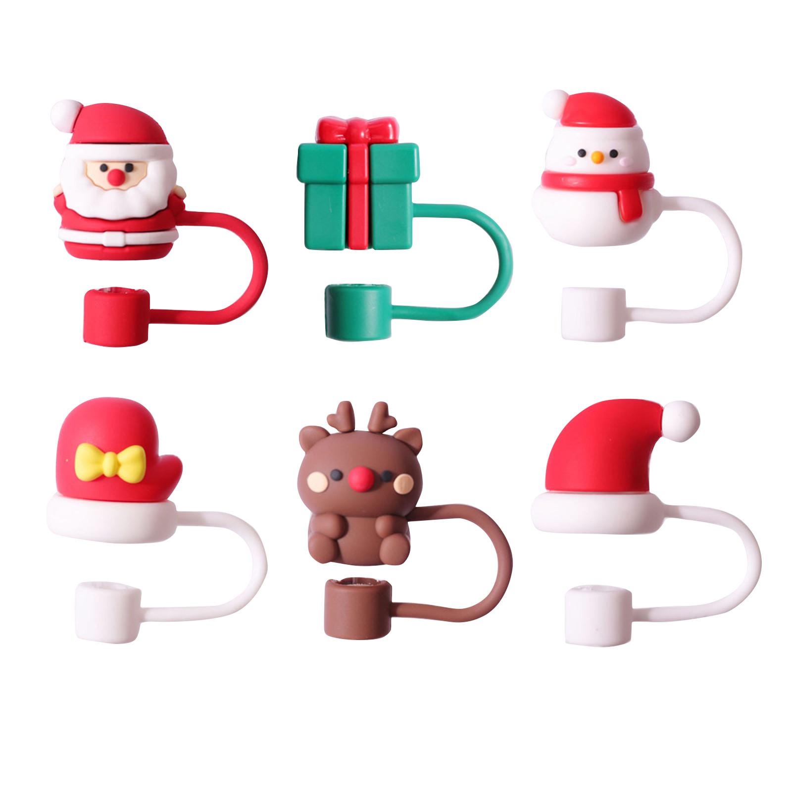 

6 шт. рождественских соломенных крышек для стакана, 10 мм 0,4 дюйма, аксессуары, рождественские соломенные крышки, стаканы на 30 и 40 унций с ручкой, пыленепроницаемые многоразовые соломинки