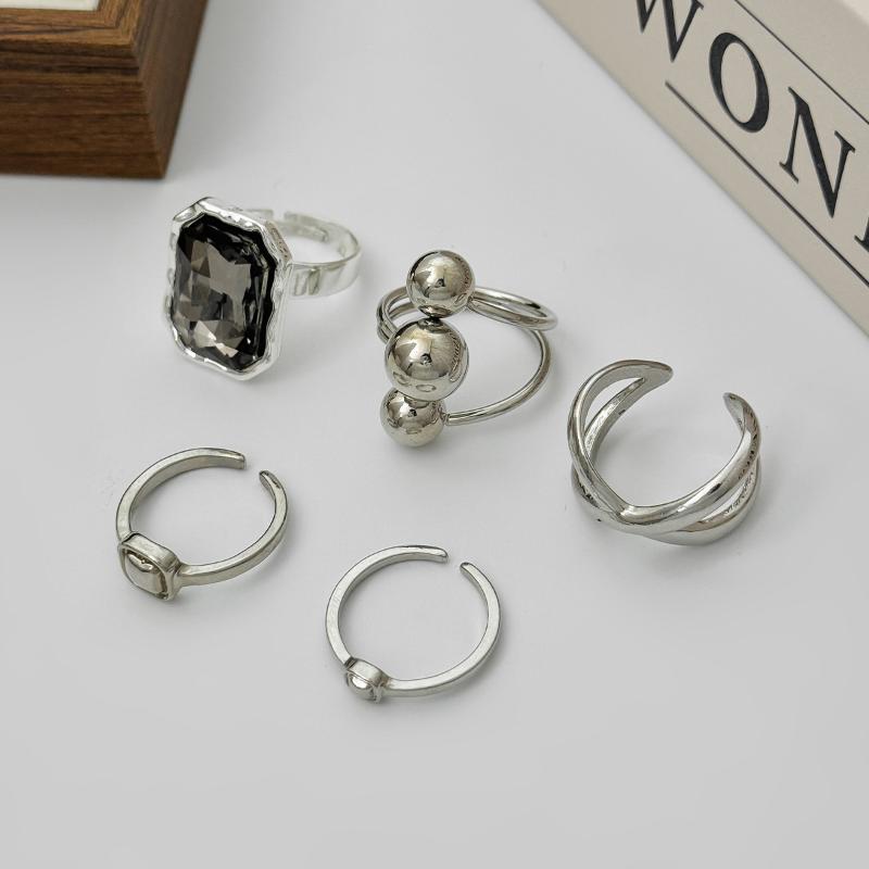 5Pcs/Set Fashion Acrylic Rhinestone Open Rings For Women Vintage Geometric Square Adjustable Knuckle Ring Men Jewelry