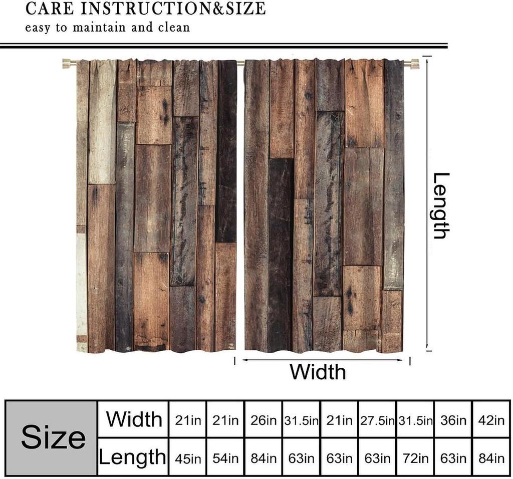 Rustic Vintage Wood Plank Blackout Curtain 2 Panels Aged Rough Wooden Board Texture Print Window Drape Warm Cabin Living Room