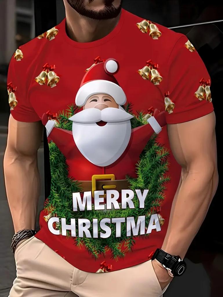 Christmas Men's T-Shirt Cute Santa Claus Pattern Short Sleeve T-Shirt Holiday Fashion Top Tees Casual Comfortable Men's Clothing