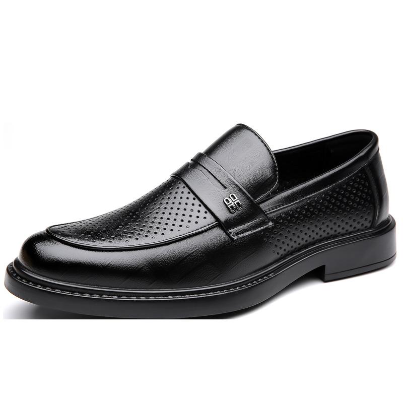 2024 summer new men's business casual leather shoes men's hollow breathable leather sandals leather hole shoes men's 9028