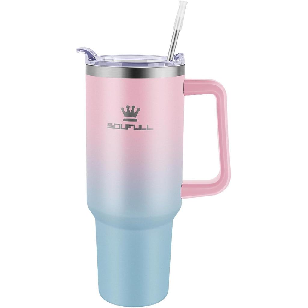 40 Oz Tumbler with Handle and Straw Lid, 100% Leak-proof Travel Coffee Mug, Stainless Steel Insulated Cup For Beverages, Keeps Cold for 34Hrs or Hot