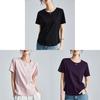 Camiseta de Manga Corta de Algodón y Seda para Mujer con Diseño de Empalme para Estilo Urbano Casual