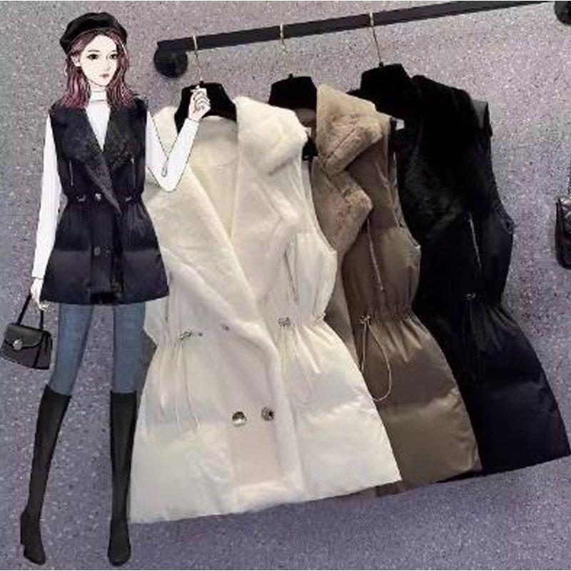 Daunenweste für Damen Winter Lammfellkragen Locker und warm Weste Jacke