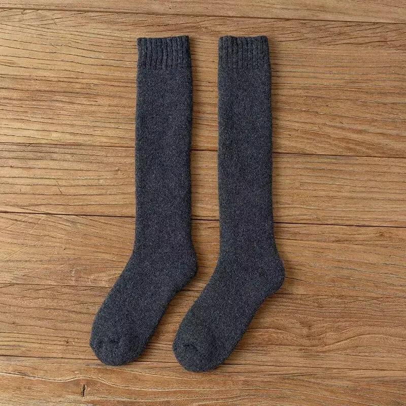 1 Pair Winter Thick Warm Knee-High Men'S Wool Socks Men'S Merino Calf Socks Casual Cashmere Terry Socks Fashion Stockings Men