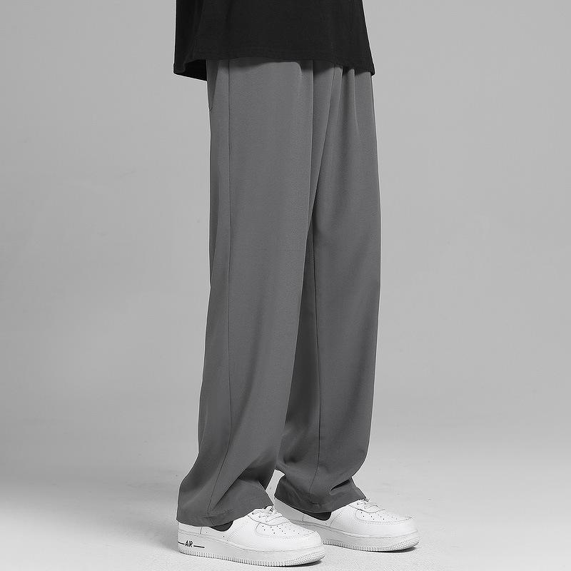 

Men s Korean-Style Ice Silk Summer Pants: Loose, Straight, Wide-Leg, Casual, and Versatile. L темно-сірий